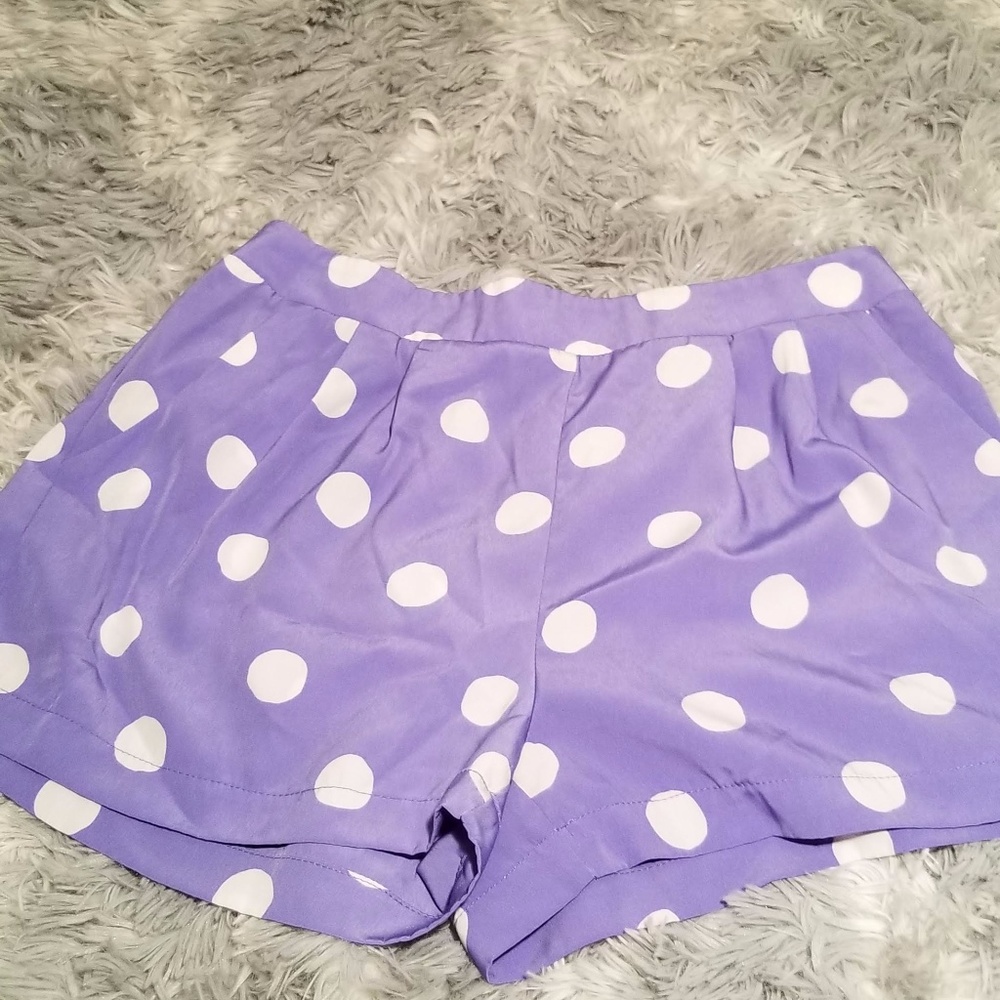 Purple / Blue Polka Dot Shorts w/ Pleats & Pockets